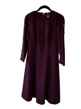 Tommy Hilfiger Military Chic Gold Button Stretch Knit Crepe Dress Burgundy Sz 10